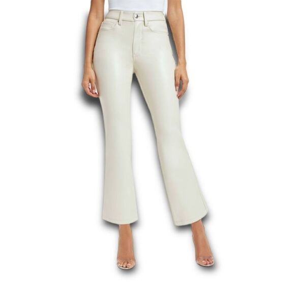 GOOD AMERICAN Good Legs Mini Boot Faux Leather Pant in Bone Size18 NEW - Picture 1 of 14